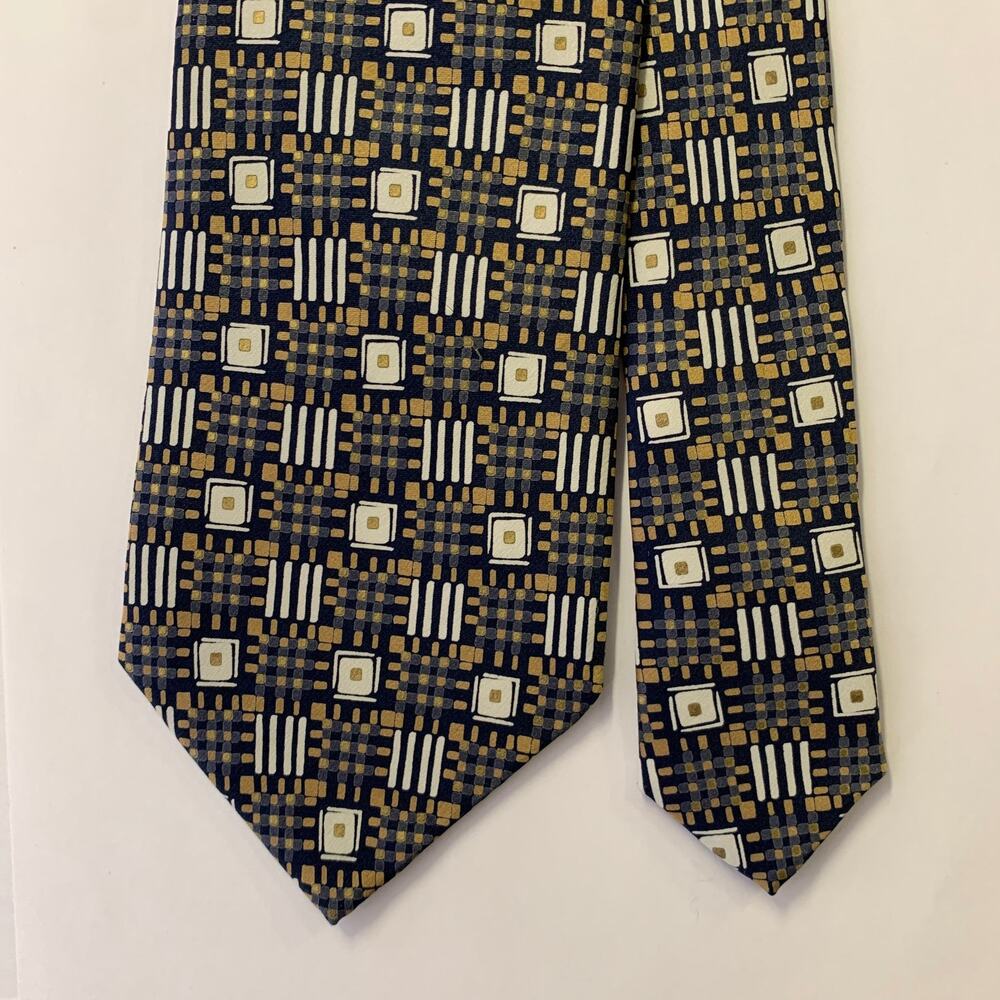 ERMENEGILDO ZEGNA Green Orange Beige Geometric Silk Tie